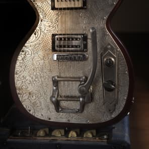 Postal Handmade Gulf Coast Rebel Metal Top Silver Plate and Bloodwood Distressed Bigsby image 1