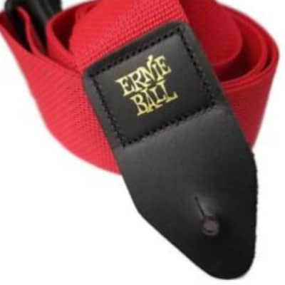 Ernie Ball Red Guitar Strap / Bass Strap 2'' Wide With Leather Ends image 3