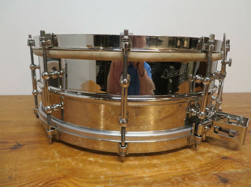 Vintage Vintage 1930 Super-Ludwig Snare Drum 5x14" Nickel Plated Brass Shell 10 Tube Lug image 1