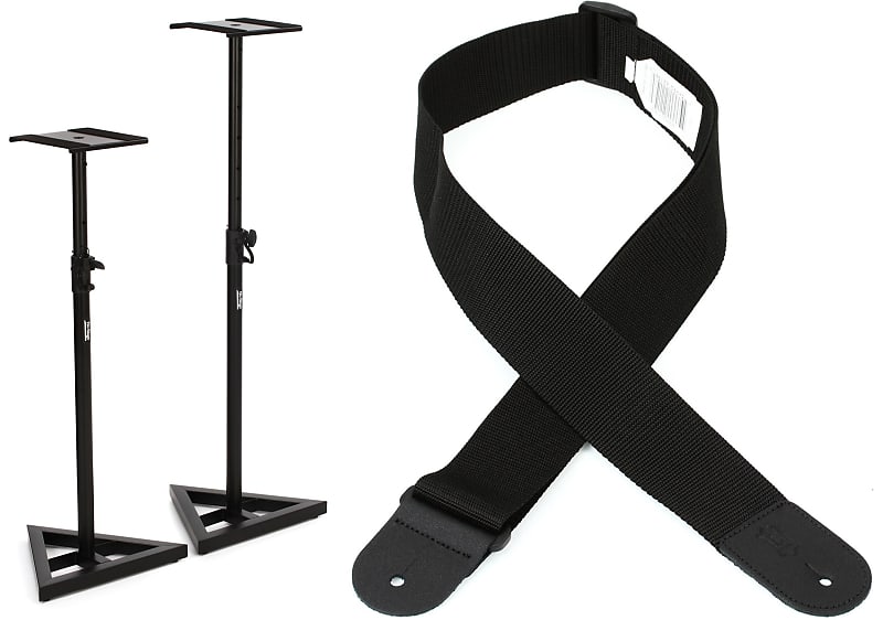 Levy's M8POLY 2" Woven Polypropylene Guitar Strap - Black + On-Stage Stands SMS6000-P Studio Monitor Stands Value Bundle image 1