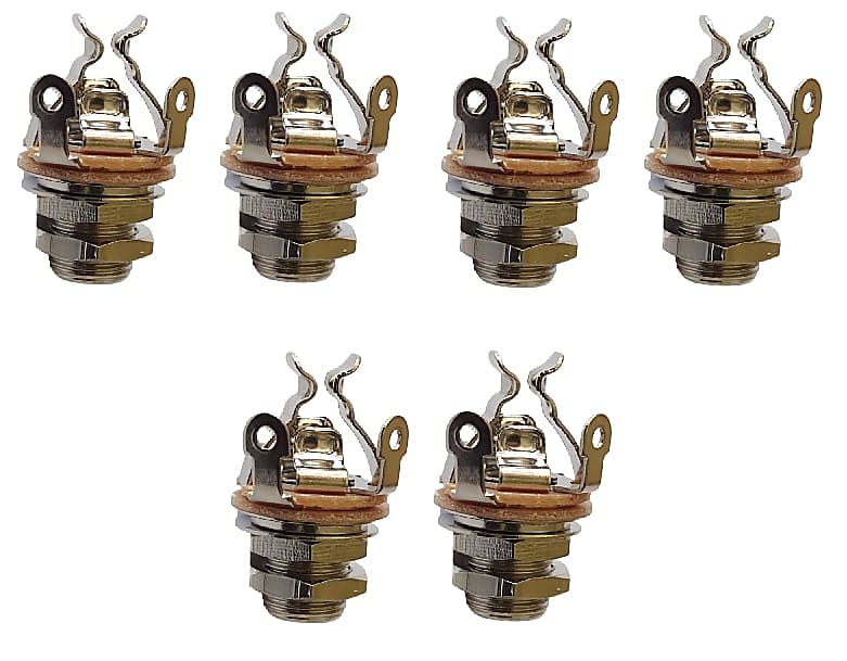 6 Pack Pure Tone Multi Contact Mono 1/4" Output jacks, PTT1 w 2 nuts each image 1
