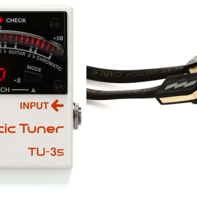 Boss TU-3S Chromatic Tuner  Bundle with EBS PG-18 Premium Gold Flat Patch Cable - Right Angle to Right Angle - 7.09 inch image 1