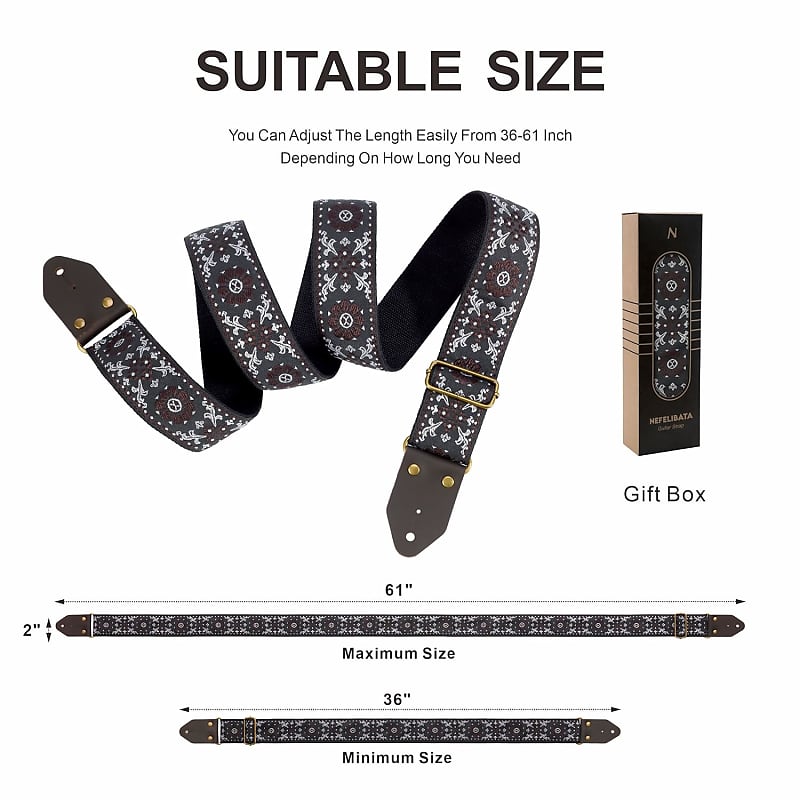  Nefelibata Guitar Strap, Embroidered Cotton Guitar