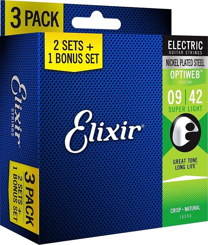 Elixir Electric Nickel Plated Steel Strings Super Light with OPTIWEB Coating 3 Pack image 1