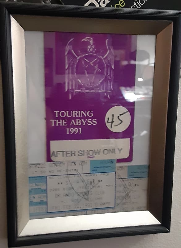 Slayer Original USED Backstage Pass With 2 Autographed Ticket Stubs 1991 Black Frame image 1