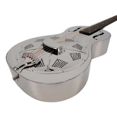 Recording King Model RM-993 Metal Body Single O Resonator Guitar Nickel-Plated image 3