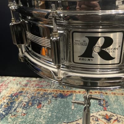 Rogers Vintage Big R, Dynasonic 14"x5"  Snare Drum 1976-1979 - Chrome Over Brass image 4
