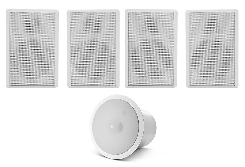 (4) Rockville ROCKSLIM White 240w Slim Home Theater Wall Speakers+JBL Subwoofer  			