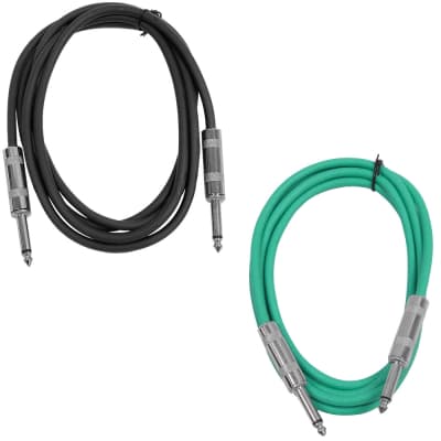 2 Pack of 6 Foot 1/4" TS Patch Cables 6' Extension Cords Jumper - Black & Green image 1