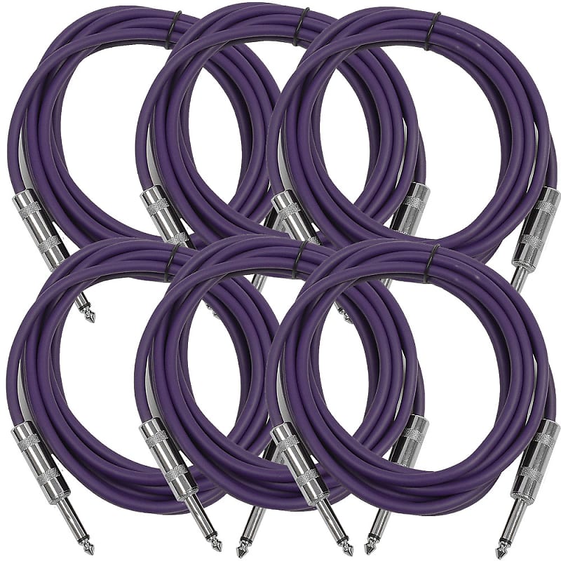 SEISMIC AUDIO New 6 PACK Purple 1/4" TS 10' Patch Cables - Guitar - Instrument image 1
