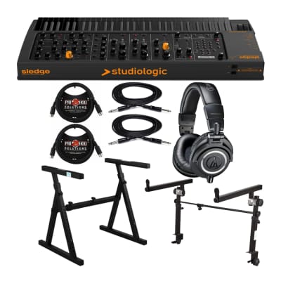 Studiologic Sledge 2 Black Edition 61-Key Synthesizer Bundle with Studio Monitor Headphones, Adjustable Stand, Second Tier for Stand, 10-Feet TS Cable (2-Pack), and MIDI Cable (2-Pack) (8 Items)