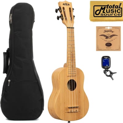 Kala KA-BMB-S All Solid Bamboo Soprano Ukulele, Book Bundle, Satin