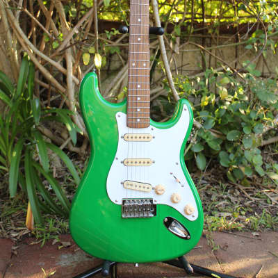 Johnson AXL S-Style Transparent Green Electric Guitar w/ Case & new Fender knobs image 5
