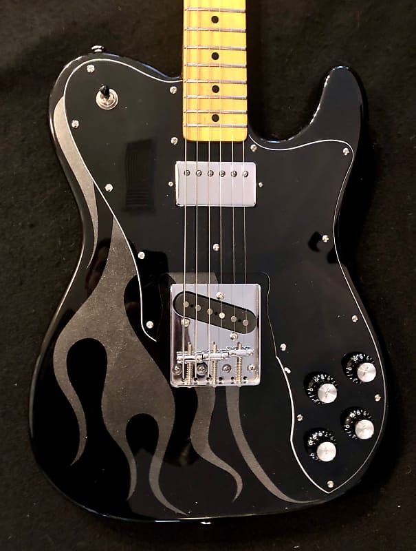 Sparrow Twangmaster Pro Kustom Black Gloss w/Metallic Silver Flames HS Tele Style Guitar image 1