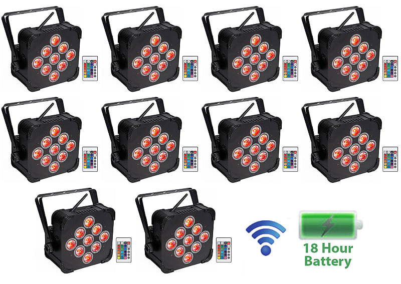 (10) Rockville BEST PAR 60 Rechargable Par Can Wash Lights Reverb