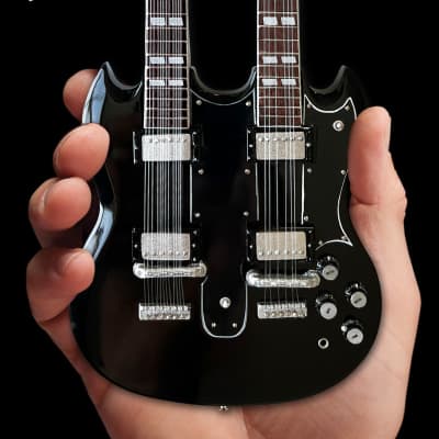 Slash's 1966 Gibson EDS-1275 Black Doubleneck - Aged Mini Guitar Replica Model image 4