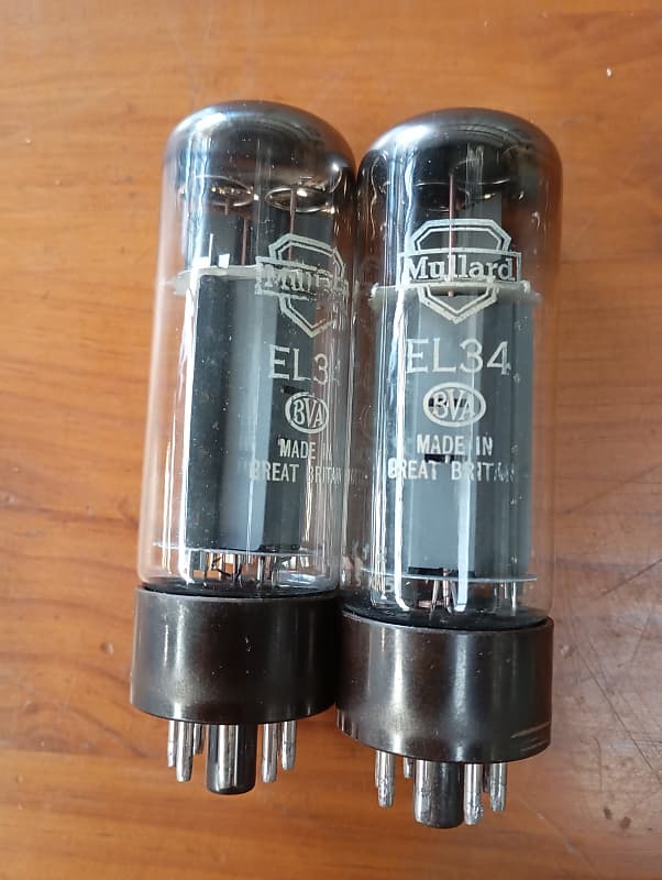 Mullard pair EL34 6CA7 1960's xf2 OO getter. image 1