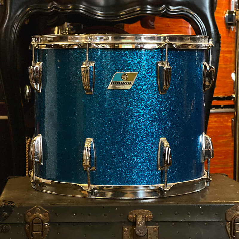 VINTAGE 1970's Ludwig Blue & Olive Badge 11x15 Blue Sparkle | Reverb