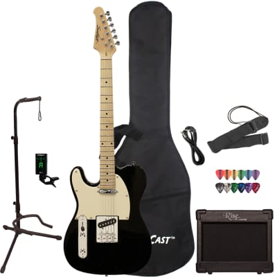 Sawtooth Left-Handed Black ET Series Electric Guitar w/ Aged White Pickguard - Includes: Accessories, Amp & Gig Bag image 1