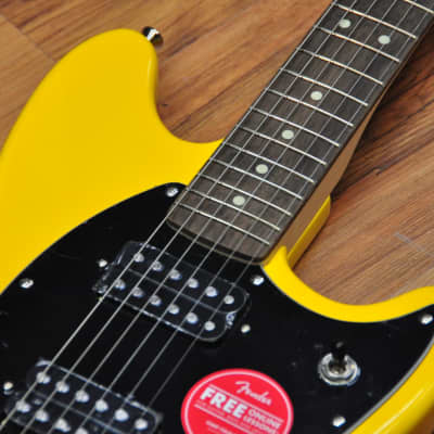 Squier FSR Bullet Competition Mustang HH Yellow w/Black stripes image 9