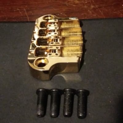 Hipshot Gold Supertone Bass Bridge with Both Sets of Mounting Screws image 5