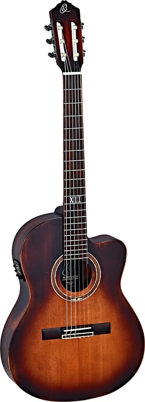 Ortega Guitars DSSUITE-C/E Distressed Suite Slim Neck Nylon 6-String Guitar w/ Free Bag, Solid Spruce Top and Mahogany Body, Tobacco Sunburst Distressed Finish with Built-in Electronics & Tuner, Cutaway image 1