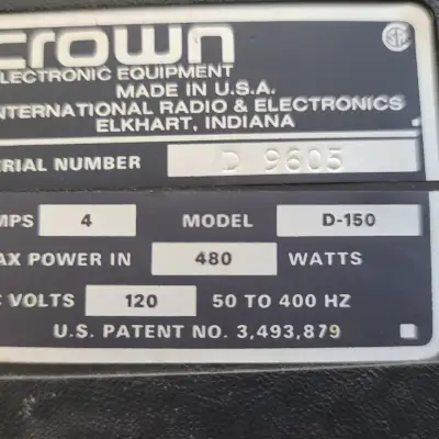 Crown  Vintage   D 150 Integrated  Power Amp image 3