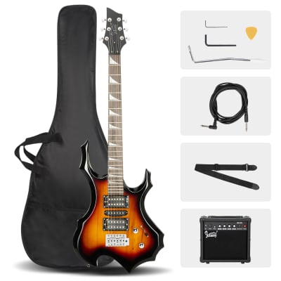 Glarry 36inch Burning Fire Style Electric Guitar Sunset w/ 20W Amplifier for sale
