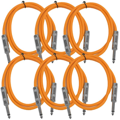 SEISMIC AUDIO New 6 PACK Orange 1/4" TS 2' Patch Cables - Guitar - Instrument image 1