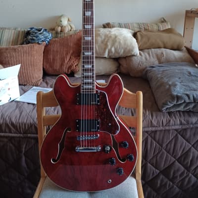 FIREFLY  ES 338 UPGRADED  2022 - CHERRY RED WITH SPLATERD  TOP for sale