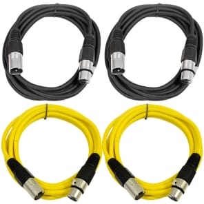 Seismic Audio SAXLX-10-2BLACK2YELLOW XLR Male to XLR Female Patch Cables - 10' (4-Pack)