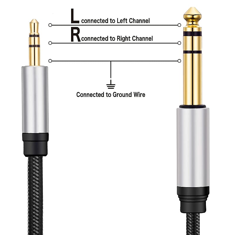 MOSWAG 6.35mm Male to 3.5mm Male TRS Stereo Audio Cable 3.28FT/1Meter with  Zinc Alloy Housing and Nylon Braid Compatible for iPod Laptop Home Theater