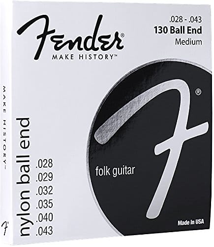 Fender 130 Nylon Ball End Folk Acoustic Guitar Strings Set - MEDIUM 28-43 image 1