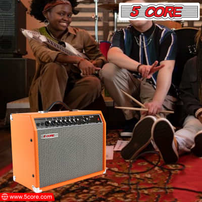 5 Core Electric Guitar Amplifier 40W Solid State Mini Bass Amp w 8” 4-Ohm Speaker EQ Controls Drive Delay ¼” Microphone Input Aux in & Headphone Jack for Studio & Stage for Studio & Stage- GA 40 ORG image 12