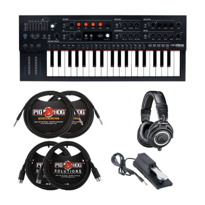 Arturia MiniFreak 37-Key Hybrid Synthesizer Bundle with Audio-Technica ATH-M50x Studio Headphones, Sustain Pedal, and Cables (7 Items)