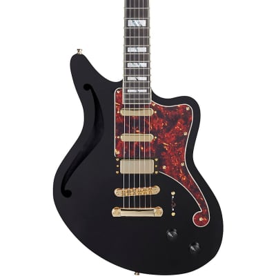 D'Angelico Deluxe Series Bedford SH Electric Guitar With USA Seymour Duncan Pickups and Stopbar Tailpiece Black image 1