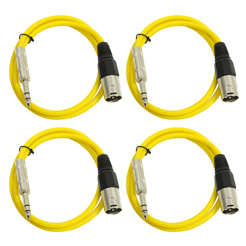 4 Pack of 1/4 Inch to XLR Male Patch Cables 2 Foot Extension Cords Jumper - Yellow and Yellow image 1