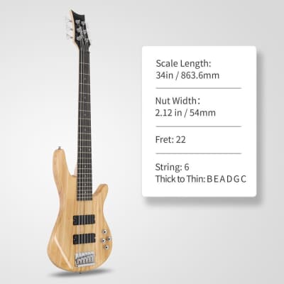 Full Size GIB 6 String H-H Pickup Electric Bass Guitar for Beginner & Bag image 5