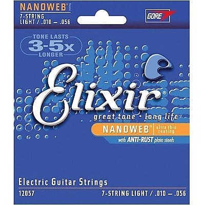 Elixir 12057 Nanoweb Light 7-String Electric Guitar Strings (10-56) image 1