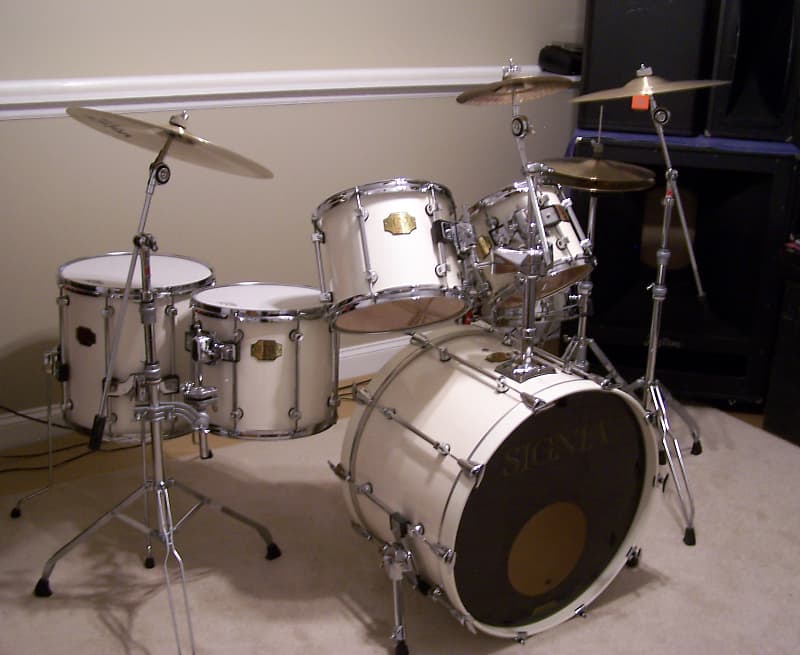 Premier Signia Maple 5-Piece White Pearl Drum Set with Stands and Cases image 1