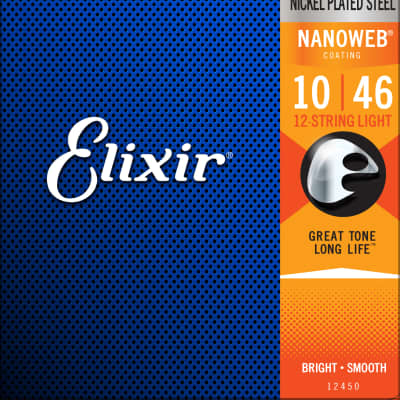 Elixir 12450 Nanoweb 12 String Nickel Electric Guitar Strings, Light 10-46 image 1