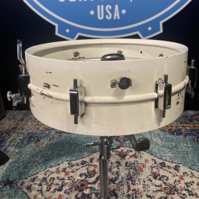 Leedy 5x14" "Broadway" Parallel, Metal Snare Drum, Incomplete 1940s - White Lacquer Over Brass image 8