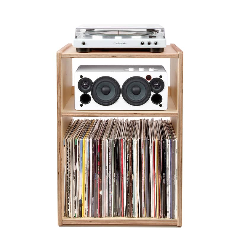 Line Phono: All-In-One Turntable / Speaker / Cube PLUS Stand Package Birch Stand / White Turntable + Speaker  			