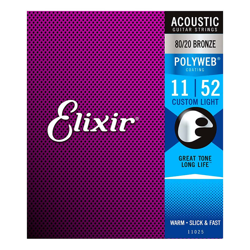 Elixir 11025 Polyweb 80/20 Bronze Acoustic Guitar Strings - Custom Light (11-52) image 1
