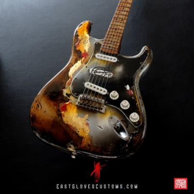 Fender Stratocaster Metallic Silver Gray/Gold Leaf Heavy Aged Relic by East Gloves Customs image 2