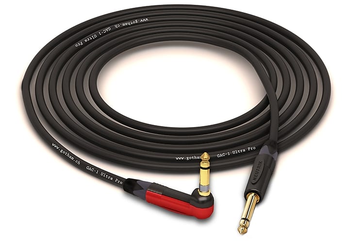 Gotham GAC-1 Ultra Pro Cable | Neutrik Gold 90° Silent 1/4" TS to 1/4" TS | Black 4 Feet image 1