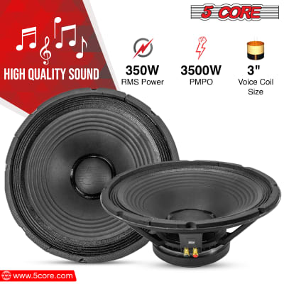 5 Core 15" Inch PA DJ Audio Subwoofer Replacement Speaker Sub Bocina Orador Black PP CONE with rubber edge 8 Ohm , 350 W , Loudspeaker  15 185 AL 350W image 3