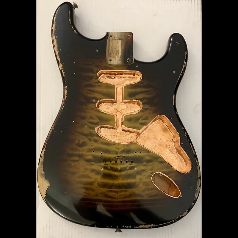 MJT Aged Relic Strat Body Swamp Ash Quilted Maple Hardtail VTS 3-tone  Sunburst Stratocaster