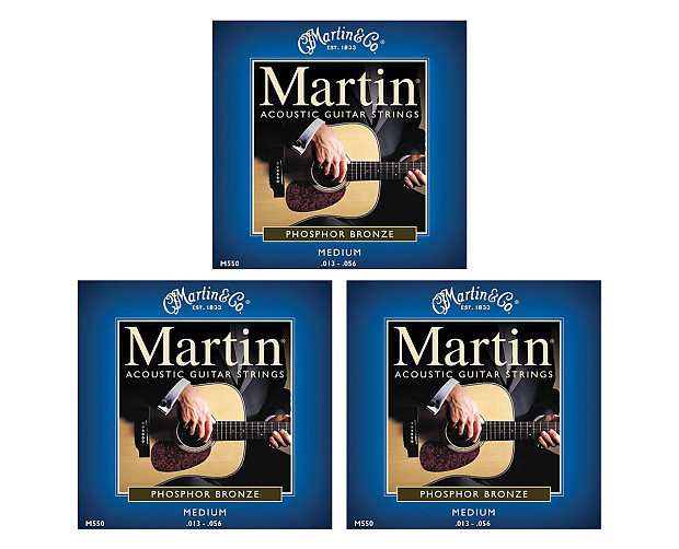 Martin M550 Medium Phosphor Bronze Acoustic Guitar Strings (3 Pack) image 1