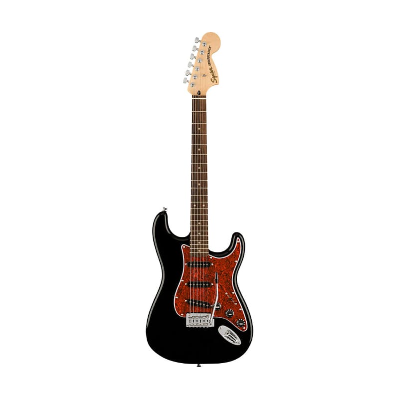 Squier FSR Affinity Series Stratocaster Electric Guitar w/Tortoiseshell  Pickguard, Laurel FB, Black